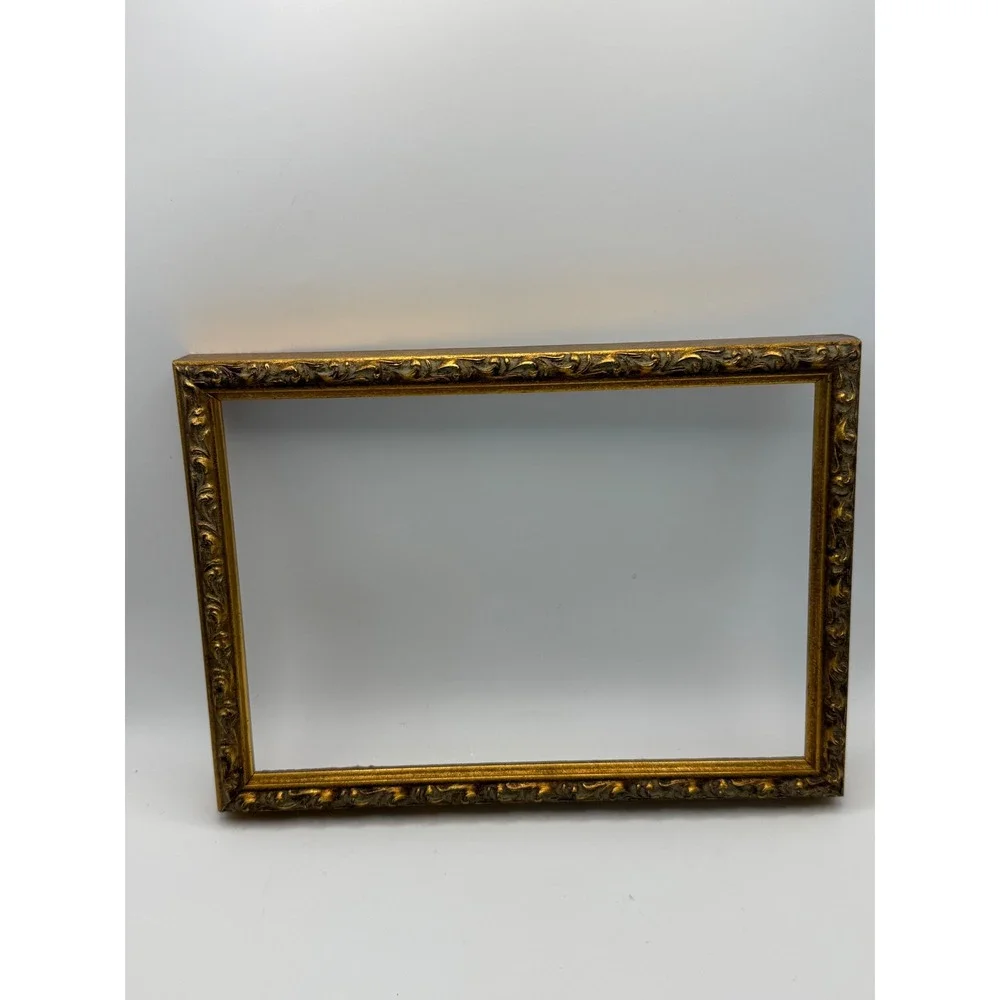 Vintage Ornate Gold Gilt Wood Picture Frame Scroll Relief Open Frame 8x10
